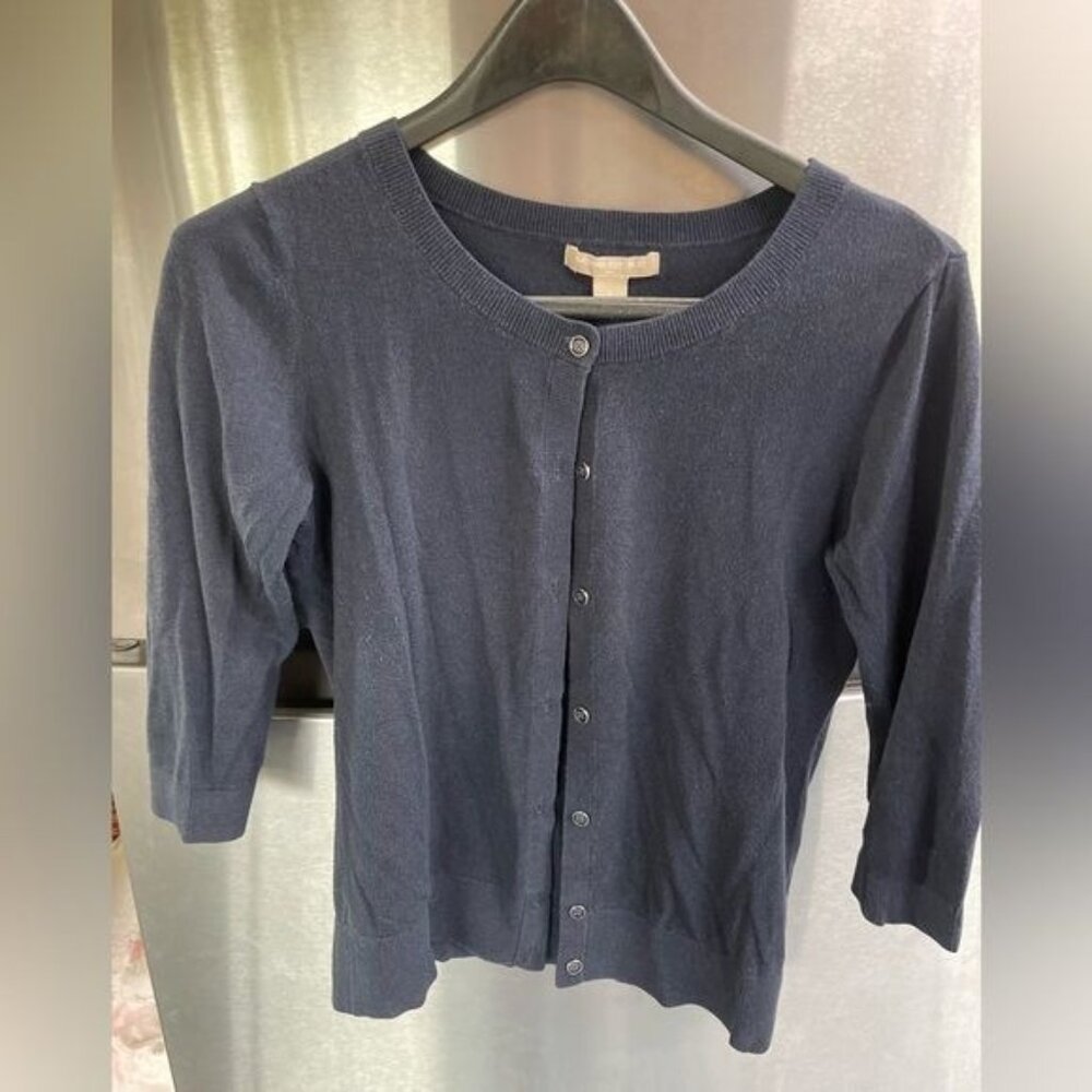 PREEPY Banana Republic Cardigan, Sweater Women's S Navy 3/4 Sleeve Y2K some wear